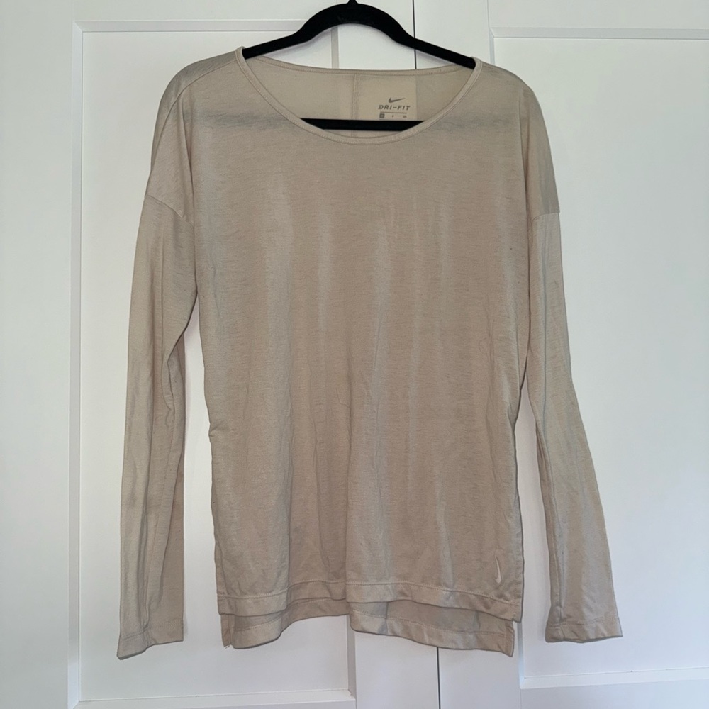 Beige Long Sleeve Nike Dri Fit Top